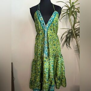 ZURY made in India silk blend ruffle V-neck summer dress